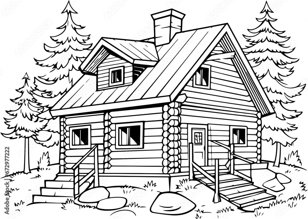 Wooden log house drawing Wooden log house drawing