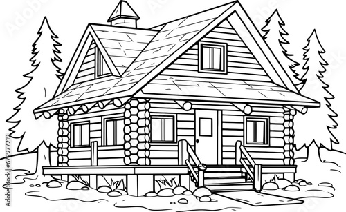 Wooden log house drawing