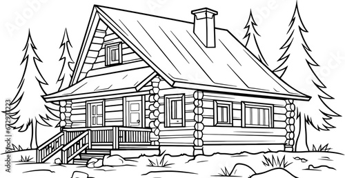 Wooden log house drawing