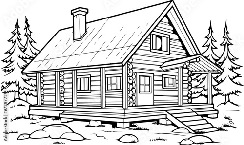 Wooden log house drawing