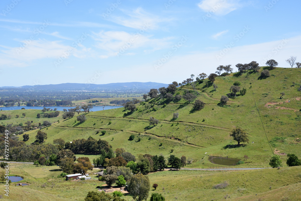 Scenic mountains view with Lake Hume from Kurrajong Gap Lookout located