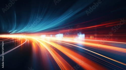 Abstract light trails on the highway at night, AI