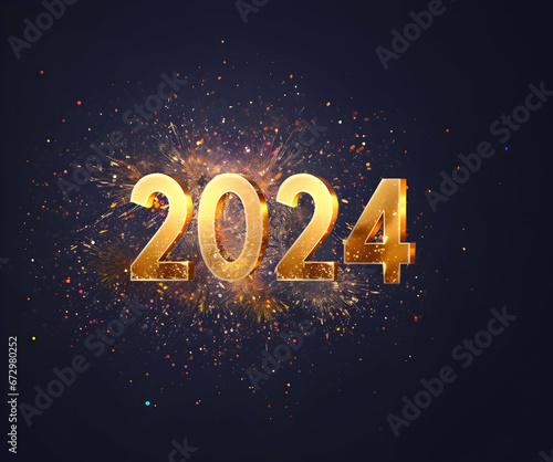 Happy new year 2024 Golden shine text Happy New Year 2024 with confetti