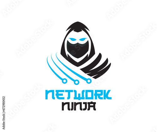 Network ninja logo technology logo for storing data and brain data