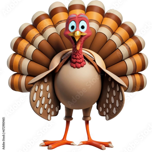 3D cartoon turkey isolated on white background
