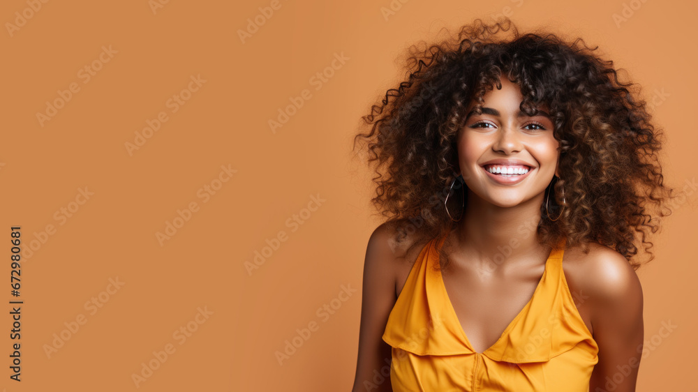 Afro-american woman model wearing a orange sundress isolated on pastel Afro-american woman model wearing a orange sundress isolated on pastel