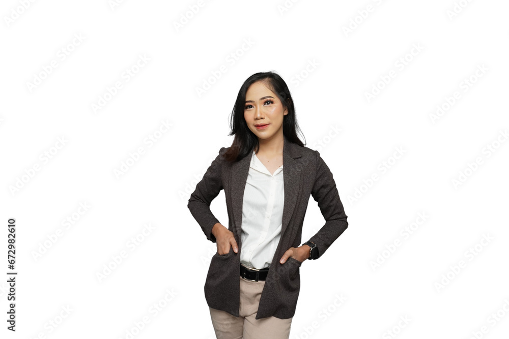Beautiful Young Asian Businesswoman Pointing Cutout Isolated Background Beautiful Young Asian Businesswoman Pointing Cutout Isolated Background