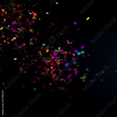 Festive carnival unique background. Confetti, many small blurry glowing bright particles of paper. Bokeh effect. Design for wallpaper, presentation, advertising, flyer, website, menu, booklet.