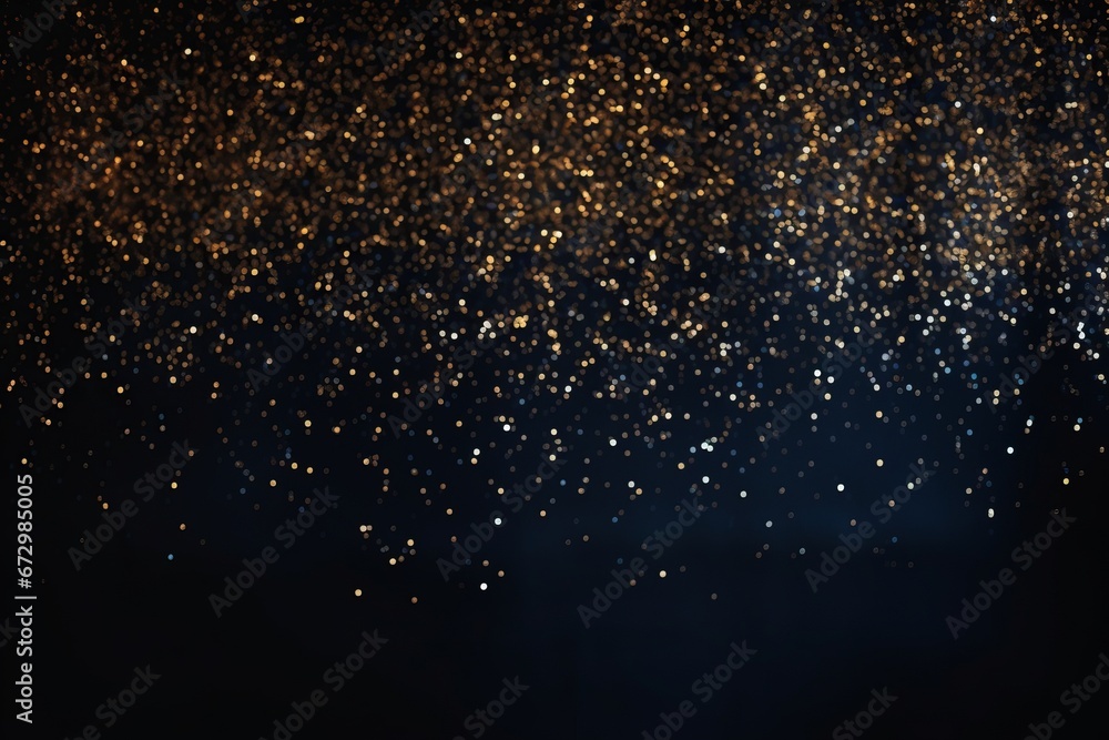 Black and gold abstract background with golden bokeh particles and elegant holiday theme