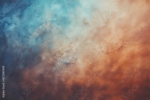 2 colors abstract watercolor background for design. Color gradient, brown and blue iridescent, bright, fun. Rough, grain, noise, grungy © Christiankhs