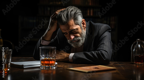 Businessman drinks whisky after losing his business