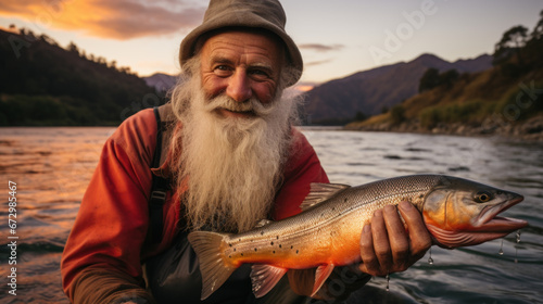 Grandfather fisherman poses with fish caught
