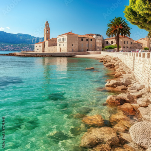  A serene Adriatic beach gazing at the historic city   © Sekai