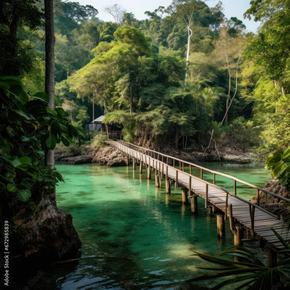 An idyllic Southeast Asian cove facing the tropical
An idyllic Southeast Asian cove facing the tropical