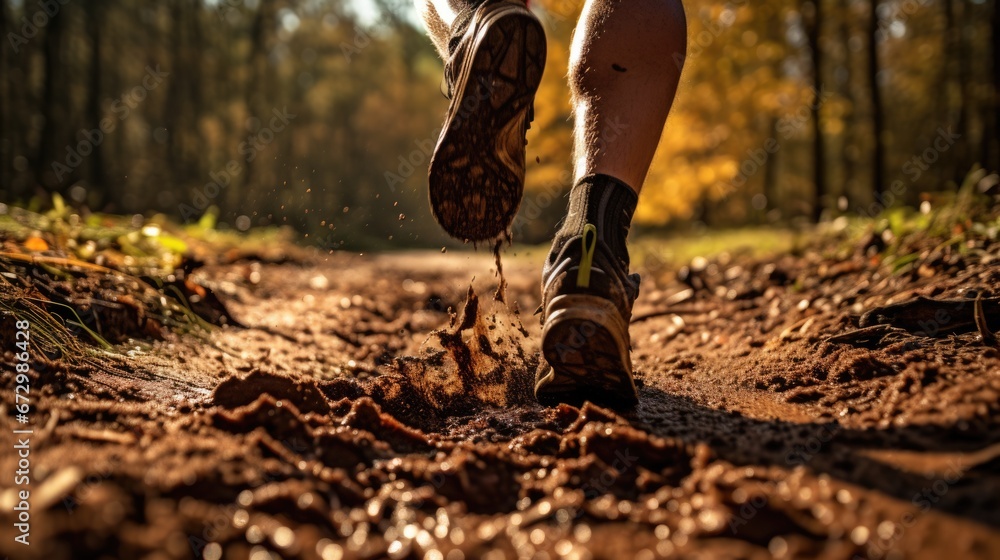 running feet of the runner along road at park in the morning sunrise. running feet of the runner along road at park in the morning sunrise.