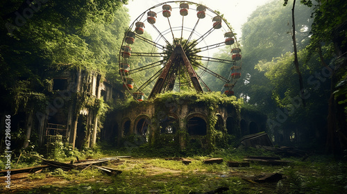 abandoned amusement park reclaimed by naturea