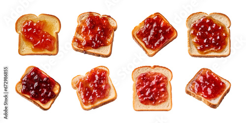 Collection of slices of toasted bread with jam isolated on a transparent background