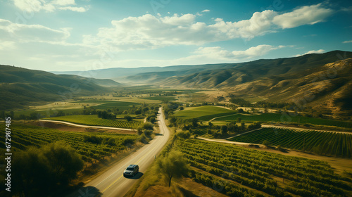vista aérea de los viñedos con una carretera  photo