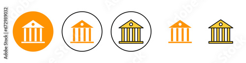 Bank icon set for web and mobile app. Bank sign and symbol, museum, university