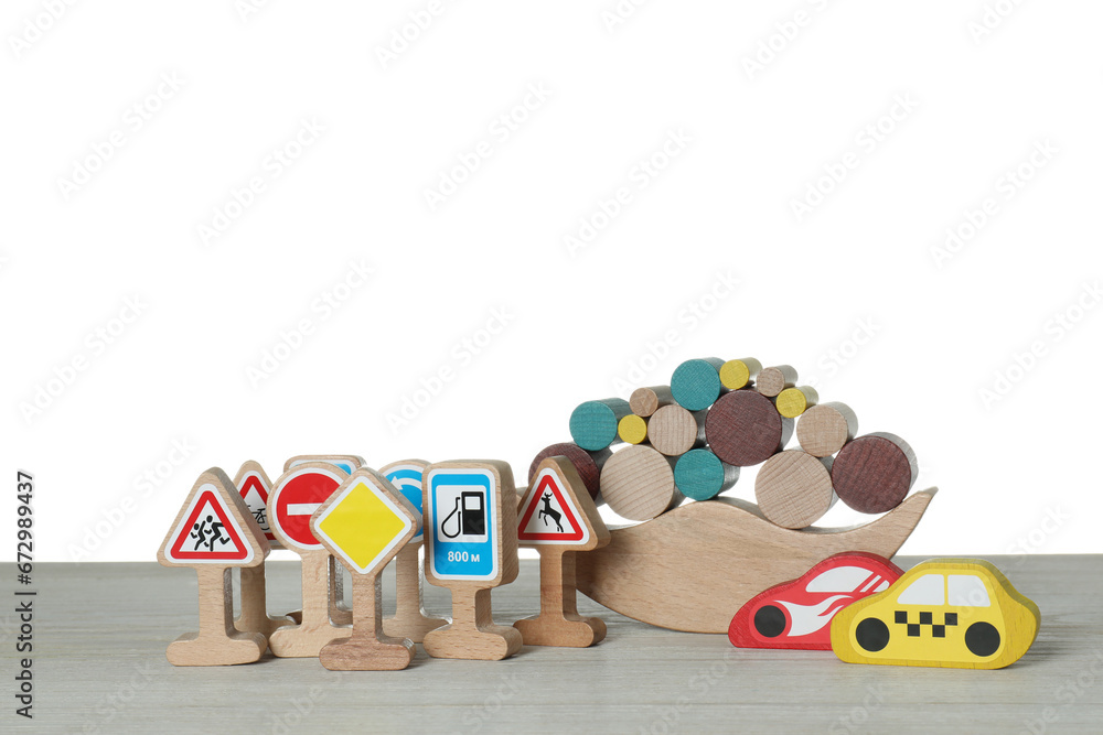 Obraz premium Different wooden toys isolated on white. Children's development