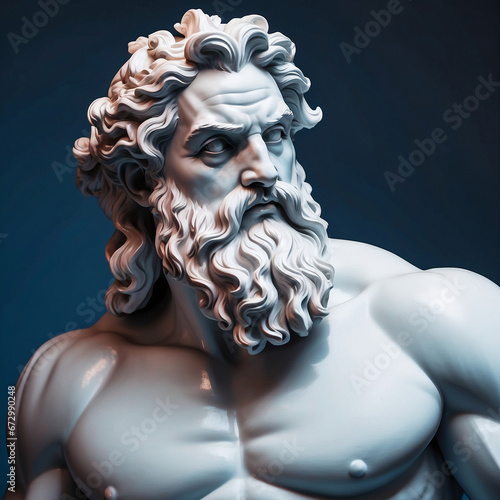 3D illustration of a Renaissance marble statue of Zeus, king of the gods, who was also the god of the sky and thunder, one of the Twelve Olympus in ancient Greek mythology. photo