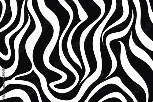 Wavy and swirled brush strokes vector seamless pattern. Bold curved lines and squiggles ornament. Seamless horizontal banner with doodle bold lines. Black and white wallpaper  Generative Ai 