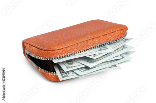 Wallpaper Mural Stylish brown leather purse with money isolated on white Torontodigital.ca