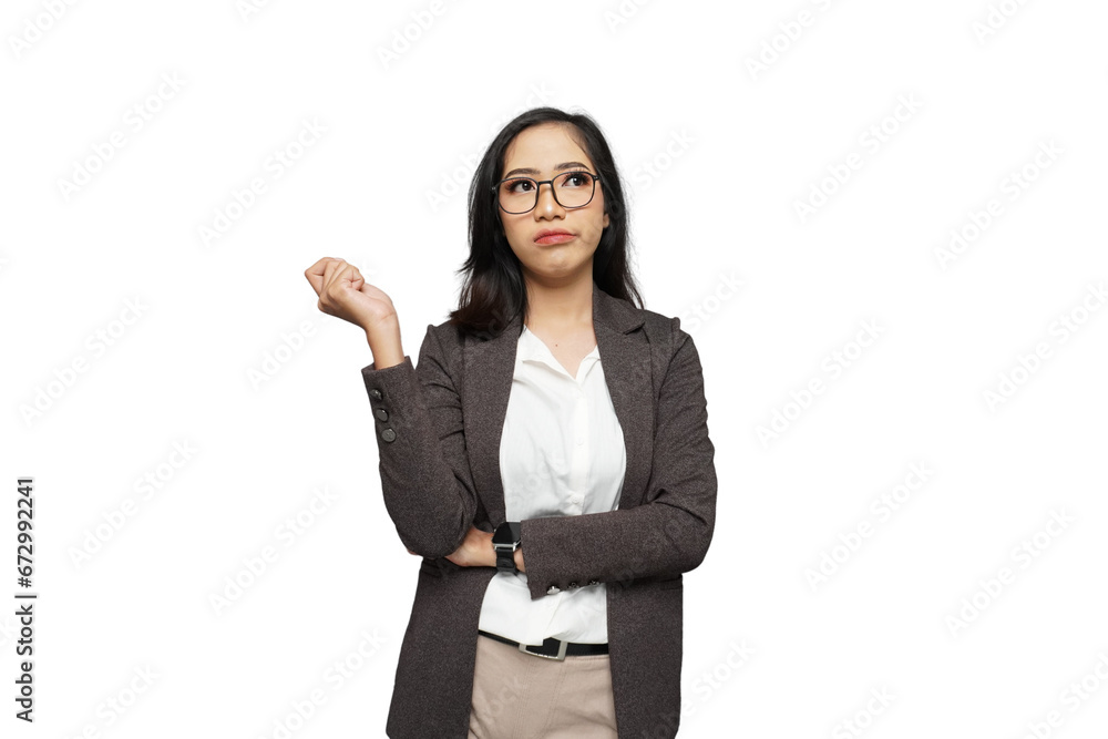 Beautiful Young Asian Businesswoman Thinking Cutout Isolated Background Beautiful Young Asian Businesswoman Thinking Cutout Isolated Background