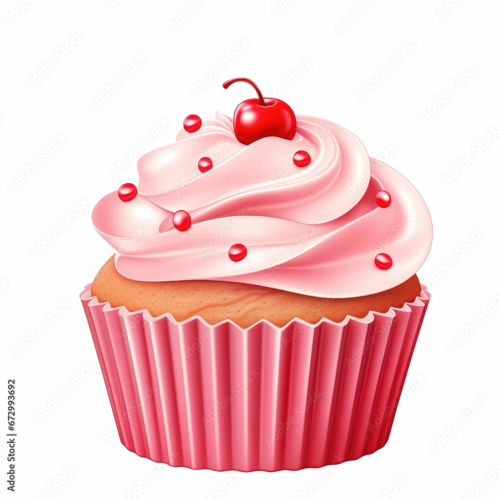 Pink cupcake isolated on a white background, AI-generated. Pink cupcake isolated on a white background, AI-generated.