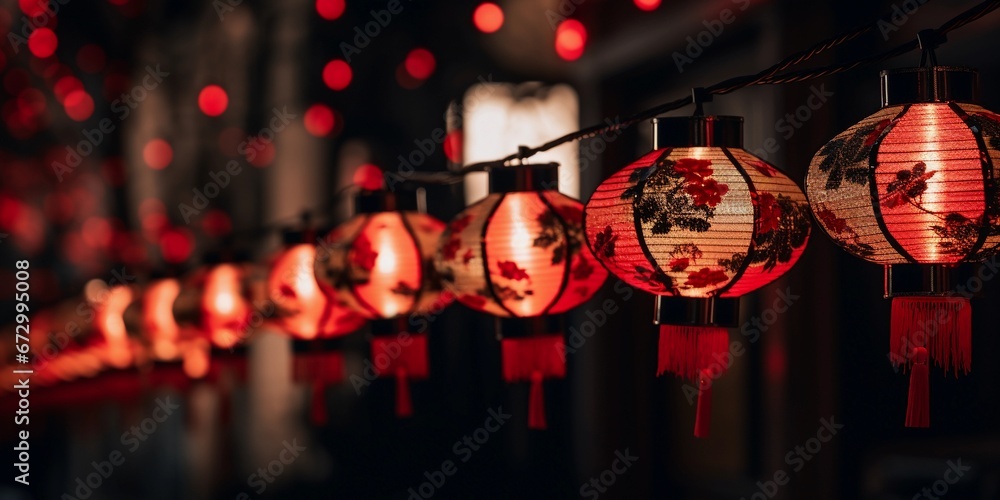 Red hanging lanterns hang on the street to celebrate Chinese New Year Red hanging lanterns hang on the street to celebrate Chinese New Year