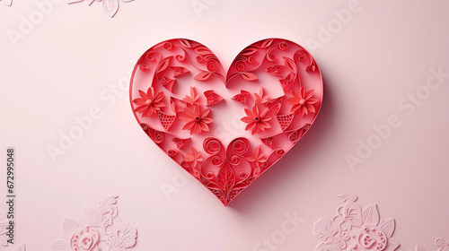 paper heart art card on a pink background