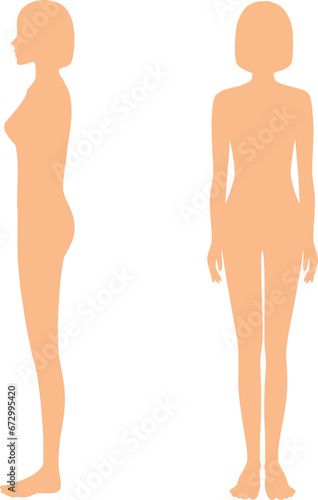 横と正面からみた痩せた女性の全身イラスト