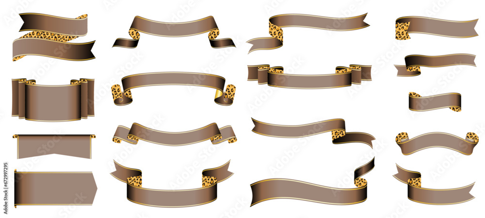 Ribbon banner design material with leopard print on the back side Ribbon banner design material with leopard print on the back side