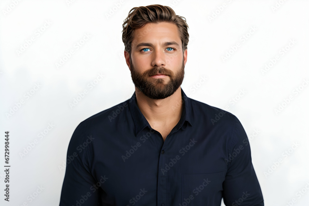 Handsome young man in black shirt. Isolated on white background. Handsome young man in black shirt. Isolated on white background.