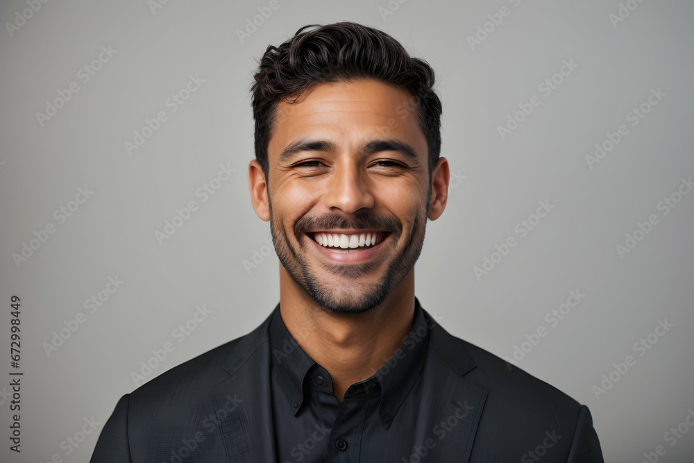 Portrait of happy young businessman smiling at camera against white background Portrait of happy young businessman smiling at camera against white background