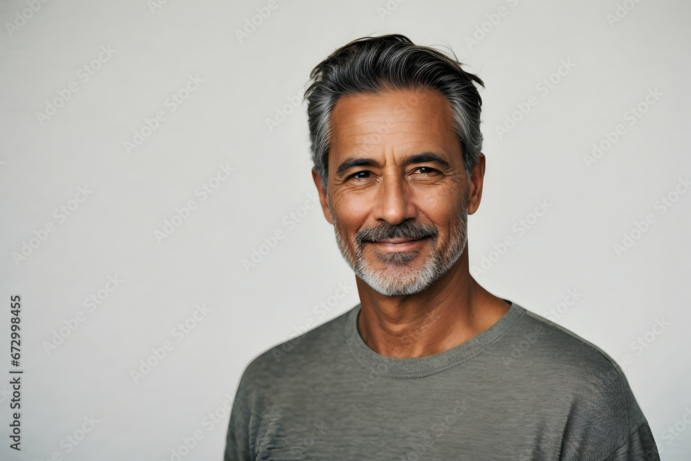 Portrait of handsome mature man smiling and looking at camera while standing against white background Portrait of handsome mature man smiling and looking at camera while standing against white background