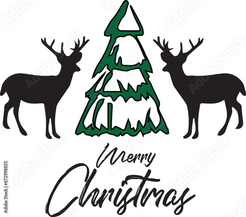 illustration of Merry Chistmas with Christmas tree plus reindeer