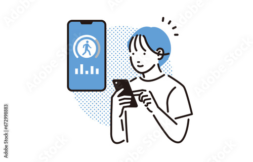スマホで健康管理をする女性