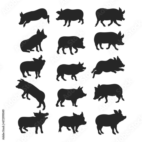 Vector pig silhouette on white background