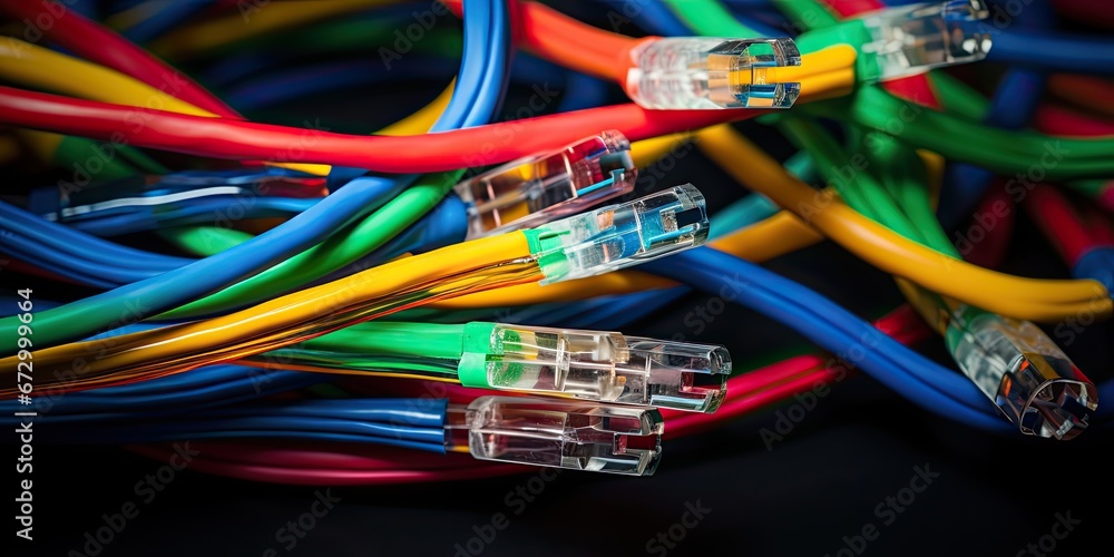 array of variously colored Ethernet cables beautifully arranged, generative AI array of variously colored Ethernet cables beautifully arranged, generative AI