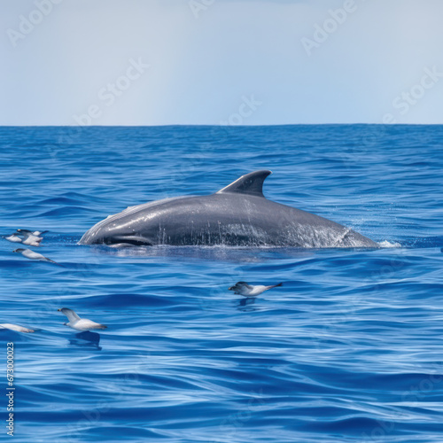 Broad_blue_whale_with_a_school_of_dolphins_following_