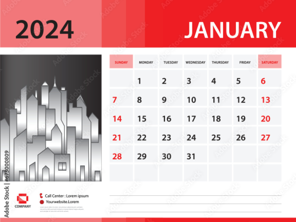 January 2024 year- Calendar 2024 template, Desk Calendar 2024 year ...