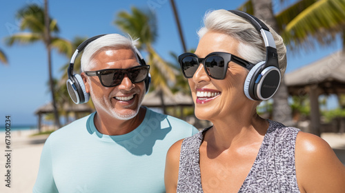 Elderly couple in sunglasse...