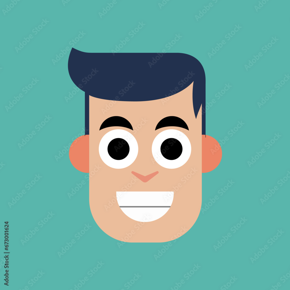 Vetor Rosto de um garoto com sorriso aberto e olhos grandes