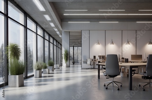 Beautiful blurred background of a light modern office interior with and beautiful lighting.