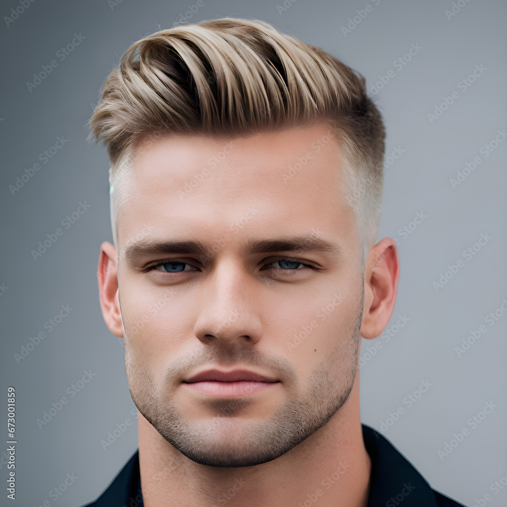 Obraz premium Men's hairstyles catalogue - blond short slicked back haircut