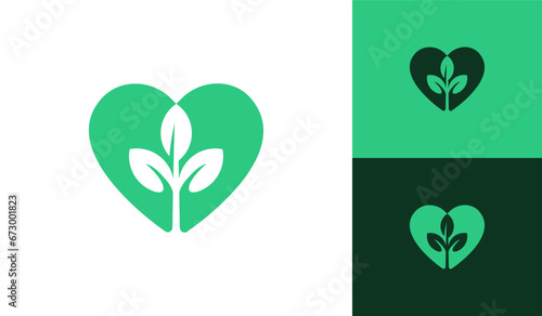 Leaf plant with heart logo design