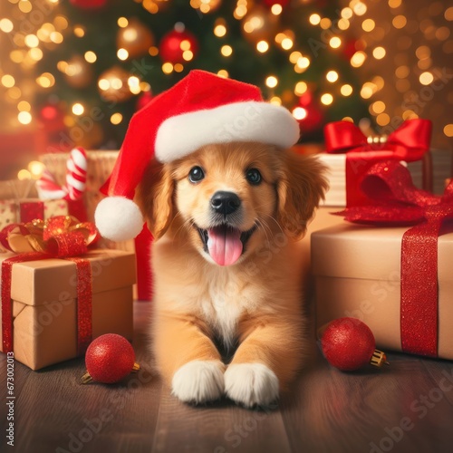 cute puppy wearing a santa hat