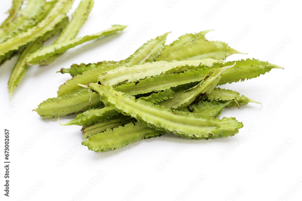 Winged beans on white background. Winged beans on white background.