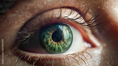 AI generated illustration of a close-up of a green-eyed human